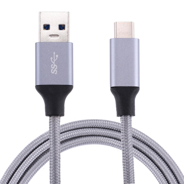 1m Wires Woven Metal Head USB-C / Type-C 3.1 to USB 3.0 Data / Charger Cable(Grey) - USB-C & Type-C Cable by buy2fix | Online Shopping UK | buy2fix