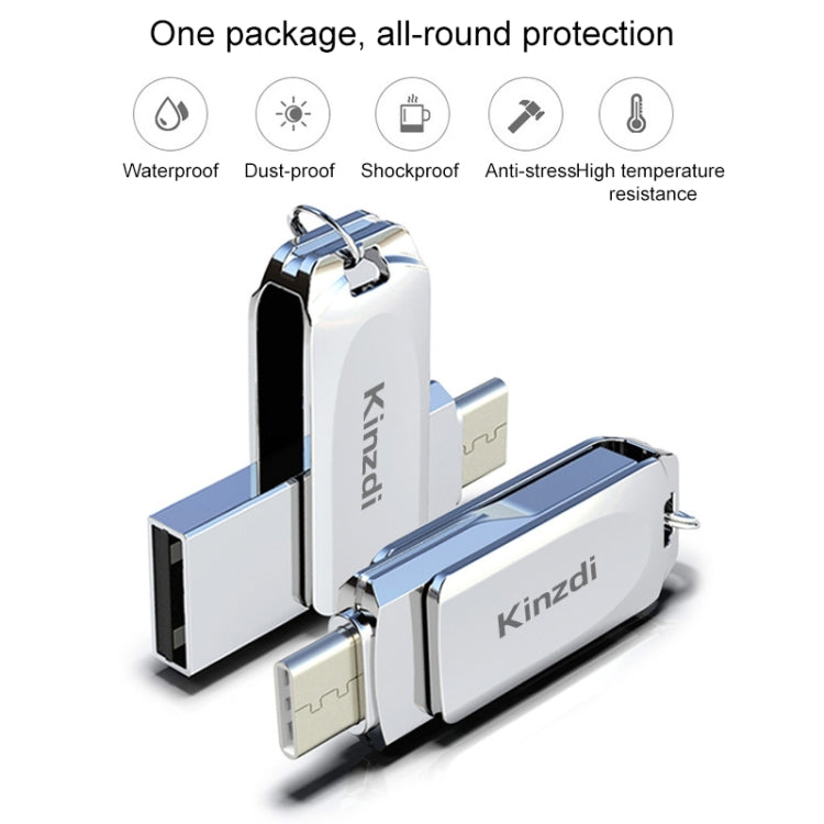 Kinzdi 128GB USB + Type-C Interface Metal Twister Flash Disk V8 (Silver) - USB Flash Drives by Kinzdi | Online Shopping UK | buy2fix