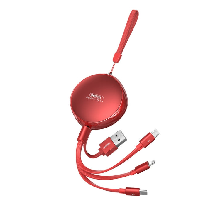 REMAX RC-185th 3 in 1 2.1A USB to 8 Pin + USB-C / Type-C + Micro USB Sury Series Telescopic Charging Data Cable(Red) - Multifunction Cable by REMAX | Online Shopping UK | buy2fix