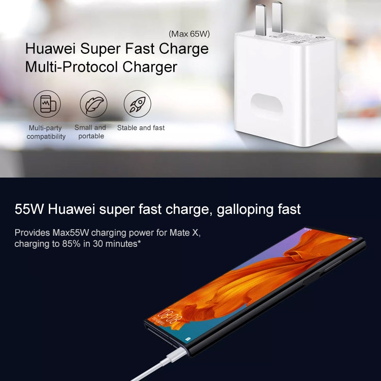 Original Huawei USB-C / Type-C Super Fast Charge Multi-Protocol Charger (Max 65W) with 1m 5A USB-C / Type-C to USB-C / Type-C Data Cable, US Plug(White) - USB Charger by Huawei | Online Shopping UK | buy2fix