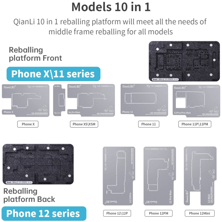 Qianli 10 in 1 Middle Frame Reballing Platform For iPhone X / XS / XS Max / 11 / 11 Pro / 11 Pro Max / 12 / 12 Pro / 12 mini / 12 Pro Max - Repair Platform by QIANLI | Online Shopping UK | buy2fix