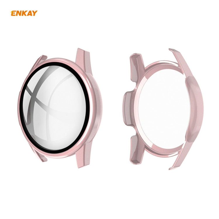 For Huawei Watch GT 2 46mm ENKAY Hat-Prince ENK-AC8202 Full Coverage PC Frosted Case + 9H Tempered Glass Protector(Pink) - Watch Cases by ENKAY | Online Shopping UK | buy2fix