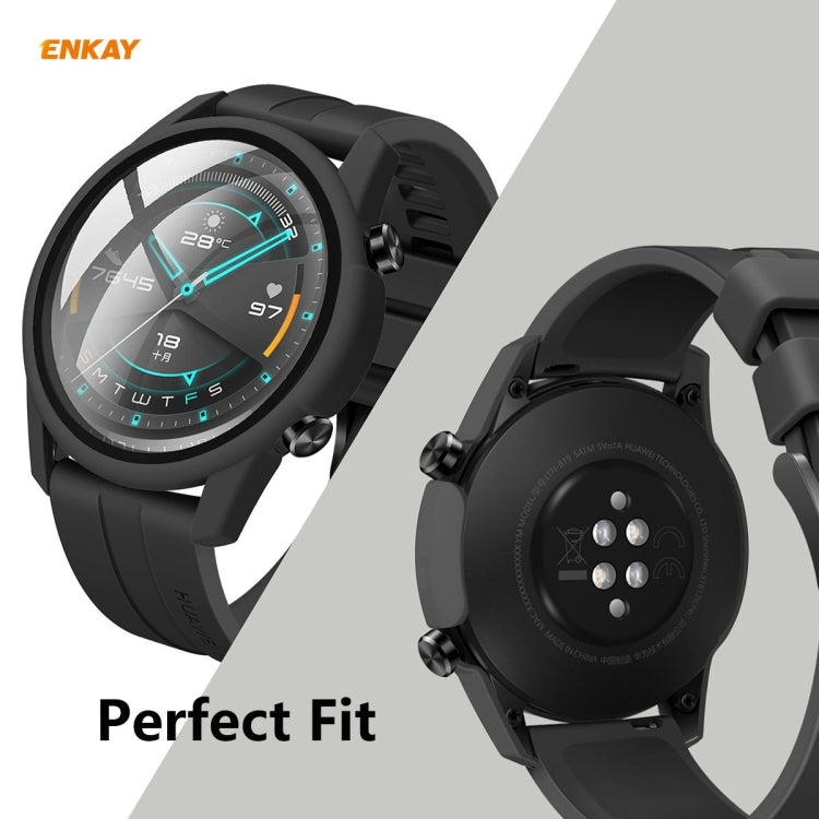 For Huawei Watch GT 2 42mm ENKAY Hat-Prince ENK-AC8201 Full Coverage PC Frosted Case + 9H Tempered Glass Protector(Transparent) - Watch Cases by ENKAY | Online Shopping UK | buy2fix