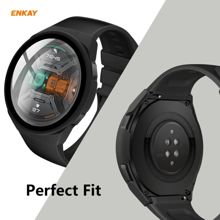 For Huawei Watch GT 2e 46mm ENKAY Hat-Prince ENK-AC8203 Full Coverage PC Frosted Case + 9H Tempered Glass Film(Transparent) - Watch Cases by ENKAY | Online Shopping UK | buy2fix