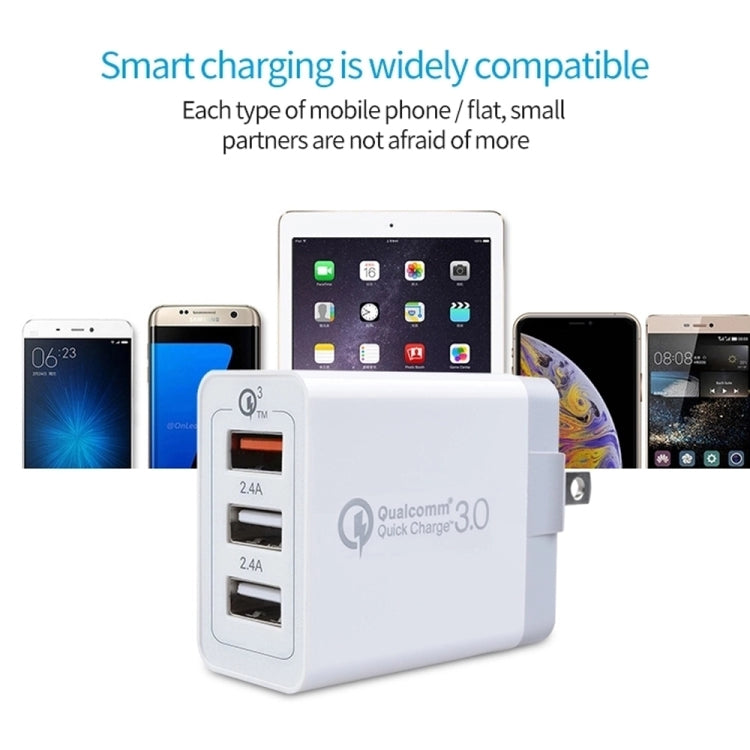 SDC-30W 2 in 1 USB to 8 Pin Data Cable + 30W QC 3.0 USB + 2.4A Dual USB 2.0 Ports Mobile Phone Tablet PC Universal Quick Charger Travel Charger Set,  US Plug - Apple Accessories by buy2fix | Online Shopping UK | buy2fix