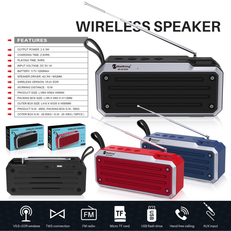 NewRixing NR4018FM TWS Portable Stereo Bluetooth Speaker, Support TF Card / FM / 3.5mm AUX / U Disk / Hands-free Call(Black) - Desktop Speaker by NewRixing | Online Shopping UK | buy2fix