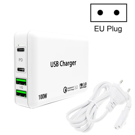 PD 65W Dual USB-C / Type-C + Dual USB 4-port Charger with Power Cable for Apple / Huawei / Samsung Laptop EU Plug - Mobile Accessories by buy2fix | Online Shopping UK | buy2fix