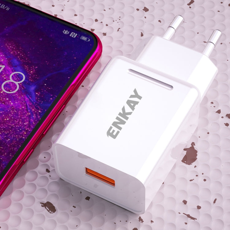 ENKAY Hat-Prince T033 18W 3A QC3.0 Fast Charging Power Adapter EU Plug Portable Travel Charger With 3A 1m Type-C Cable - Mobile Accessories by ENKAY | Online Shopping UK | buy2fix