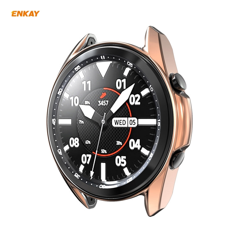 For Samsung Galaxy Watch 3 41mm 2 in 1 ENKAY Hat-Prince Electroplate Soft TPU Case + 0.2mm 9H 2.15D Curved Edge Tempered Glass Film(Rose Gold) - Watch Cases by ENKAY | Online Shopping UK | buy2fix