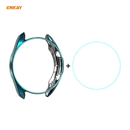 For Samsung Galaxy Watch 3 41mm 2 in 1 ENKAY Hat-Prince Electroplate Soft TPU Case + 0.2mm 9H 2.15D Curved Edge Tempered Glass Film(Cyan) - Watch Cases by ENKAY | Online Shopping UK | buy2fix