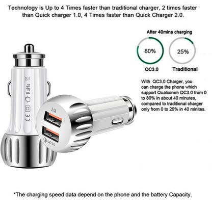 YSY-310QC18W QC3.0 Dual Port USB Car Charger + 3A USB to 8 Pin Data Cable, Cable Length: 1m(White) - Car Charger by buy2fix | Online Shopping UK | buy2fix