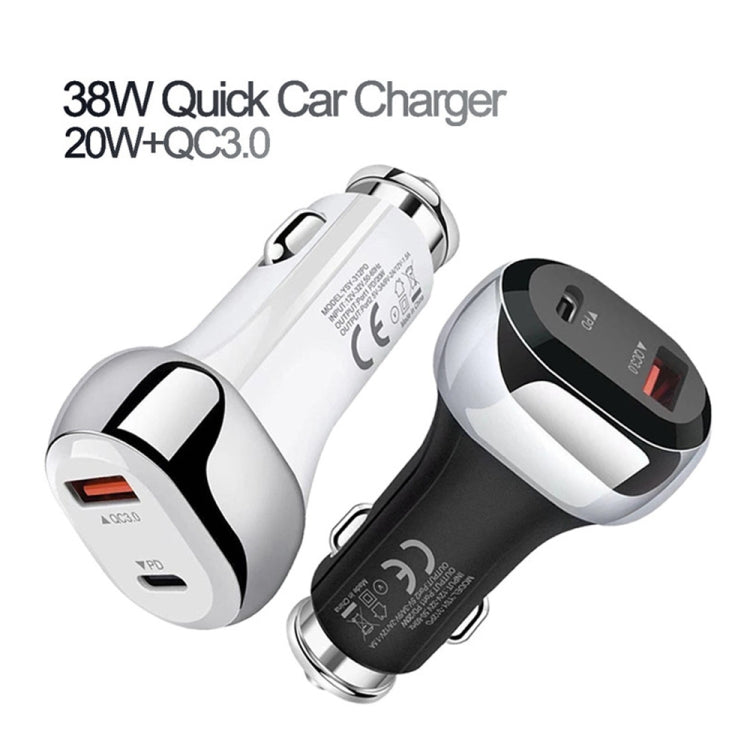 YSY-312PD QC3.0 18W USB + PD 20W USB-C / Type-C Car Charger with Type-C to Type-C Data Cable(White) - In Car by buy2fix | Online Shopping UK | buy2fix