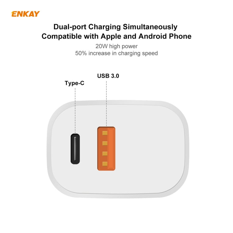 ENKAY Hat-Prince U090 20W PD + QC 3.0 Portable Dual Ports Fast Charging Travel Charger Power Adapter, US Plug - USB Charger by ENKAY | Online Shopping UK | buy2fix