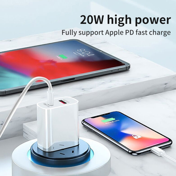 20W PD Type-C + QC 3.0 USB Interface Fast Charging Travel Charger with USB to 8 Pin Fast Charge Data Cable US Plug - USB Charger by buy2fix | Online Shopping UK | buy2fix