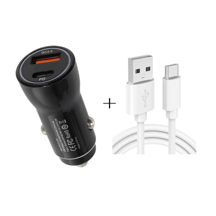 P21 Portable PD 20W + QC3.0 18W Dual Ports Fast Car Charger with USB to Type-C Cable Kit(Black) - In Car by buy2fix | Online Shopping UK | buy2fix