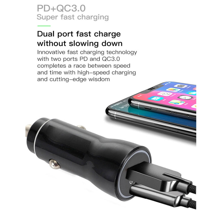 P21 PD 20W USB-C / Type-C + QC3.0 18W USB Fast Car Charger with USB-C / Type-C to USB-C / Type-C Data Cable Set(Black) - In Car by buy2fix | Online Shopping UK | buy2fix