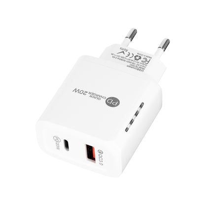 TE-PD01 PD 20W + QC3.0 USB Dual Ports Quick Charger with Indicator Light, EU Plug(White) - USB Charger by buy2fix | Online Shopping UK | buy2fix