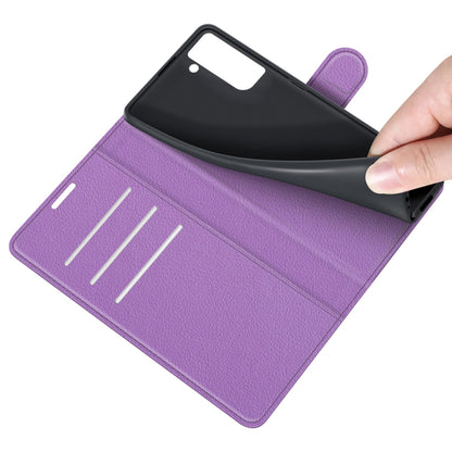 For Galaxy S21 FE Litchi Texture Horizontal Flip Protective Case with Holder & Card Slots & Wallet(Purple) - Samsung Accessories by buy2fix | Online Shopping UK | buy2fix