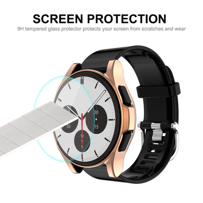 For Samsung Galaxy Watch4 Classic 46mm ENKAY Hat-Prince Full Coverage Electroplate Soft Case TPU HD Clear Cover + Tempered Glass Protector(Rose Gold) - Watch Cases by ENKAY | Online Shopping UK | buy2fix