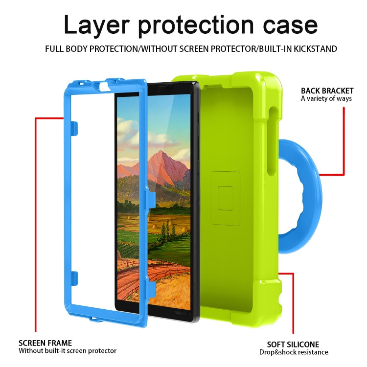 For Galaxy Tab A7 Lite T220/T225 PC + Silicone Shockproof Combination Case with 360 Degree Rotating Holder & Handle(Grass Green+Blue) - Tab A7 Lite T220 / T225 by buy2fix | Online Shopping UK | buy2fix