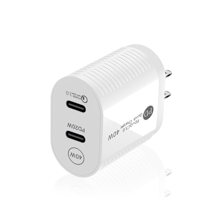 40W Dual Port PD / Type-C Fast Charger for iPhone / iPad Series, US Plug(White) - USB Charger by buy2fix | Online Shopping UK | buy2fix