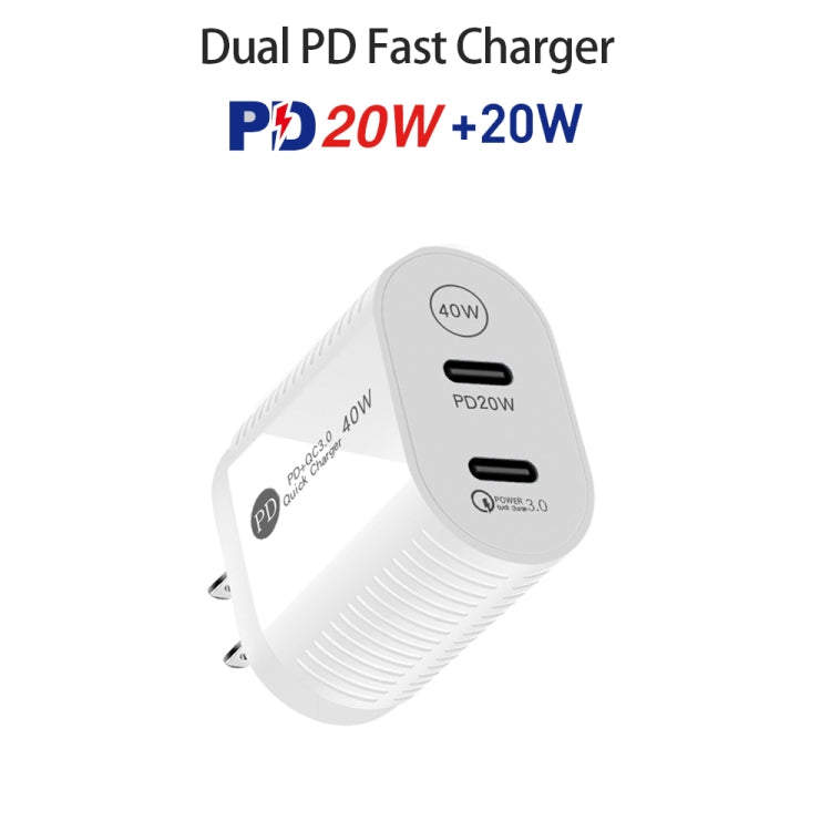 40W Dual Port PD / Type-C Fast Charger for iPhone / iPad Series, US Plug(White) - USB Charger by buy2fix | Online Shopping UK | buy2fix