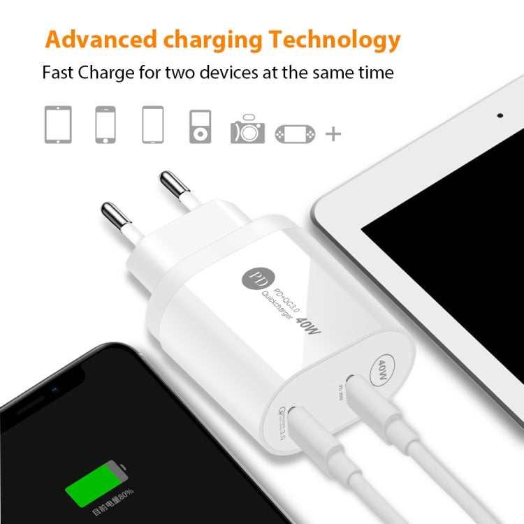 40W Dual Port PD / Type-C Fast Charger for iPhone / iPad Series, US Plug(White) - USB Charger by buy2fix | Online Shopping UK | buy2fix