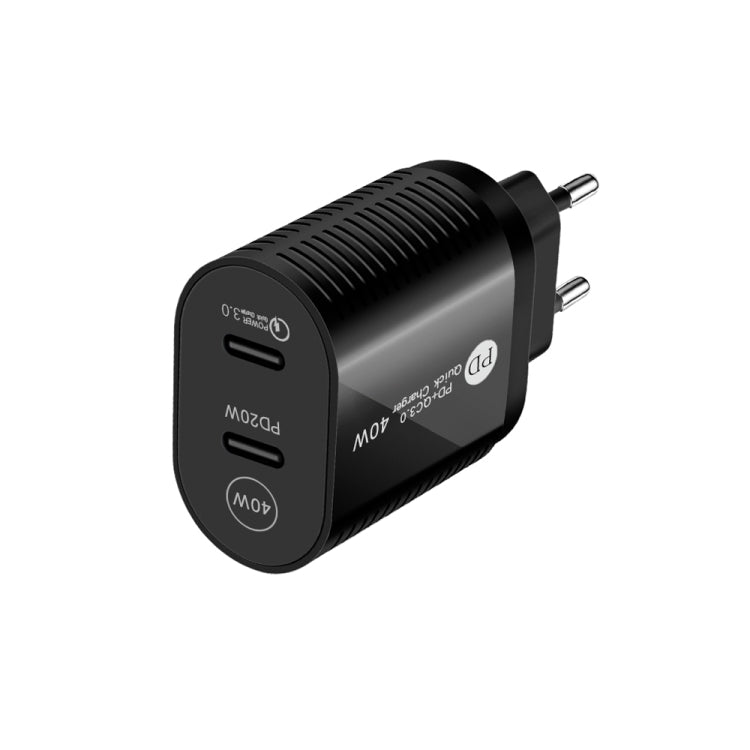 40W Dual Port PD / Type-C Fast Charger for iPhone / iPad Series, EU Plug(Black) - USB Charger by buy2fix | Online Shopping UK | buy2fix