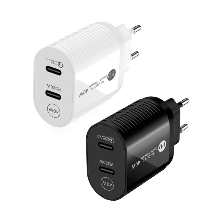 40W Dual Port PD / Type-C Fast Charger for iPhone / iPad Series, EU Plug(Black) - USB Charger by buy2fix | Online Shopping UK | buy2fix