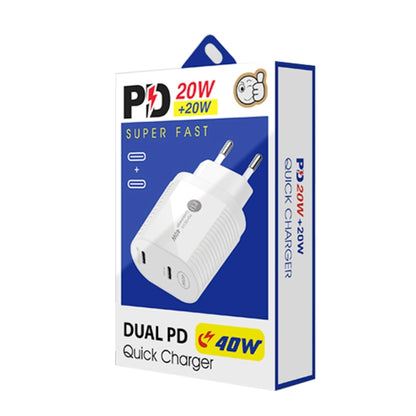 40W Dual Port PD / Type-C Fast Charger for iPhone / iPad Series, EU Plug(Black) - USB Charger by buy2fix | Online Shopping UK | buy2fix