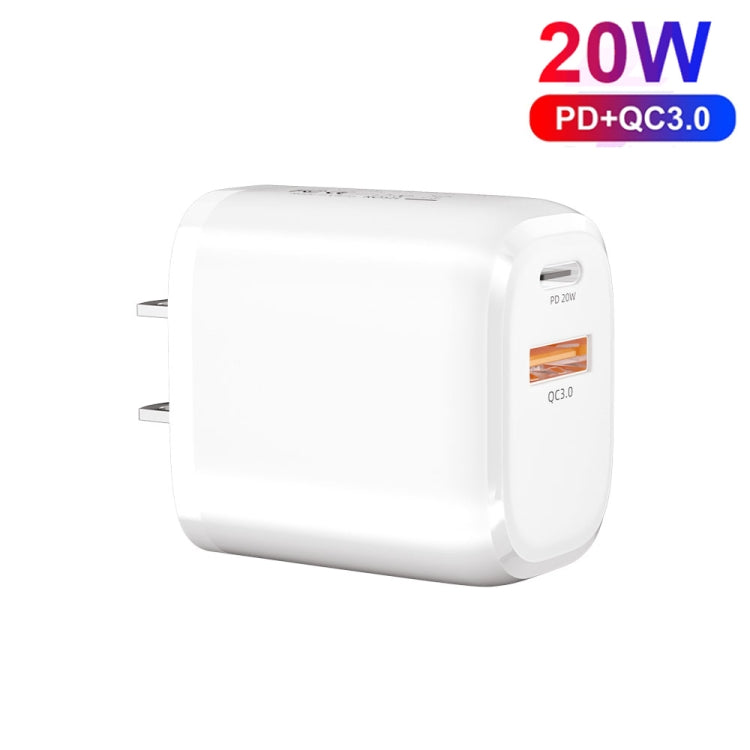 CS-20W Mini Portable PD3.0 + QC3.0 Dual Ports Fast Charger with 3A Type-C to 8 Pin Data Cable(US Plug) - USB Charger by buy2fix | Online Shopping UK | buy2fix