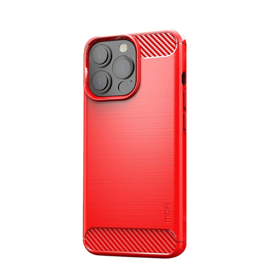 For iPhone 13 Pro MOFI Gentleness Series Brushed Texture Carbon Fiber Soft TPU Case  (Red) - iPhone 13 Pro Cases by MOFI | Online Shopping UK | buy2fix