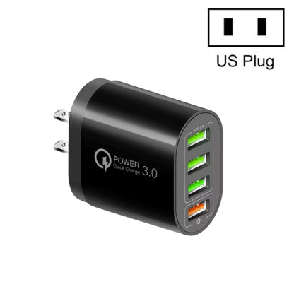 QC-04 QC3.0 + 3 x USB 2.0 Multi-ports Charger for Mobile Phone Tablet, US Plug(Black) - Mobile Accessories by buy2fix | Online Shopping UK | buy2fix