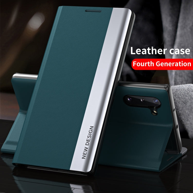 For Samsung Galaxy S22 Ultra 5G Side Electroplated Magnetic Ultra-Thin Horizontal Flip Leather Case with Holder(Green) - Samsung Accessories by buy2fix | Online Shopping UK | buy2fix