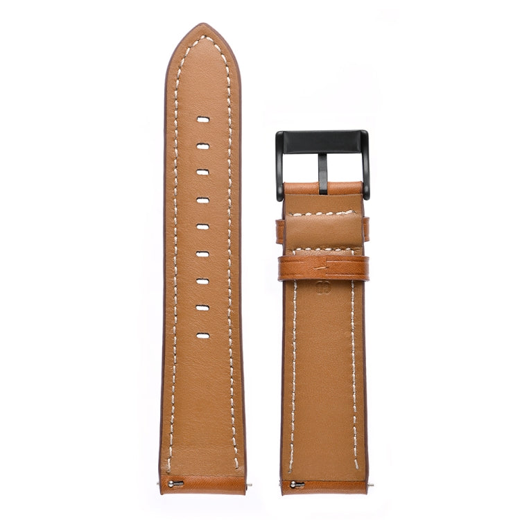 For Huawei Watch GT3 46mm / Watch GT Runner First Layer Leather Sewing Thread Watch Band (Brown) - Smart Wear by buy2fix | Online Shopping UK | buy2fix