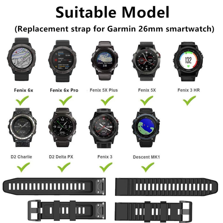 For Garmin Fenix 6X Pro 26mm Silicone Watch Band(Black) - Smart Wear by buy2fix | Online Shopping UK | buy2fix