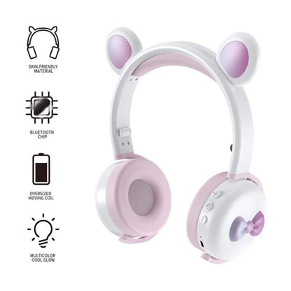 AEC BK7 Cute Bear Children Wireless Bluetooth Headset with LED Light(Pink) - Headset & Headphone by AEC | Online Shopping UK | buy2fix