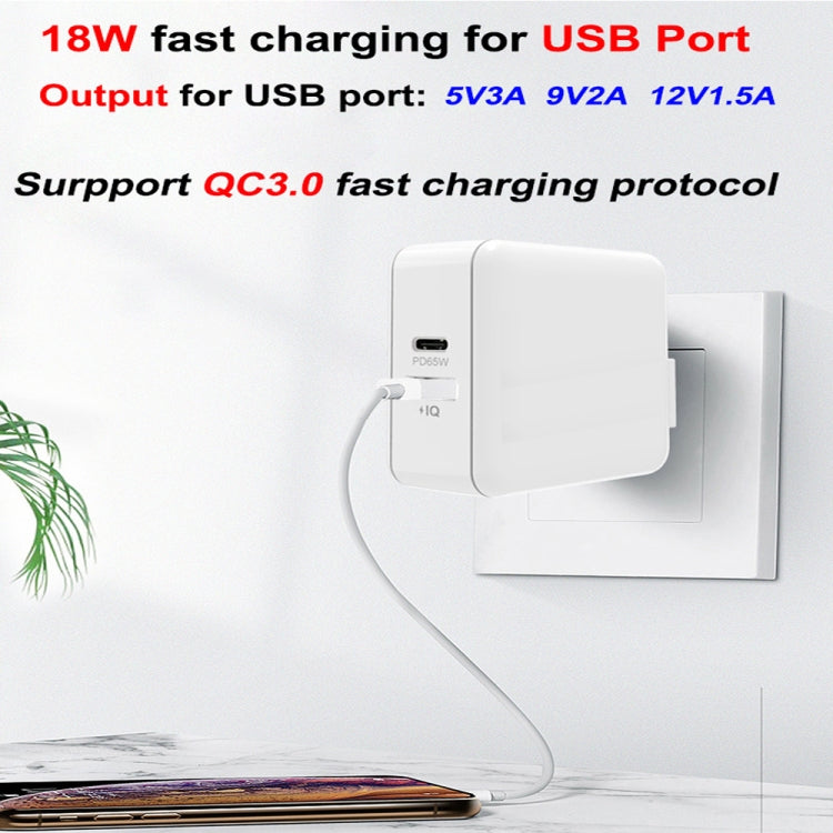 PD-65W USB-C / Type-C + QC3. 0 USB Laptop Charging Adapter, US Plug(White) - Cable & Adapter by buy2fix | Online Shopping UK | buy2fix