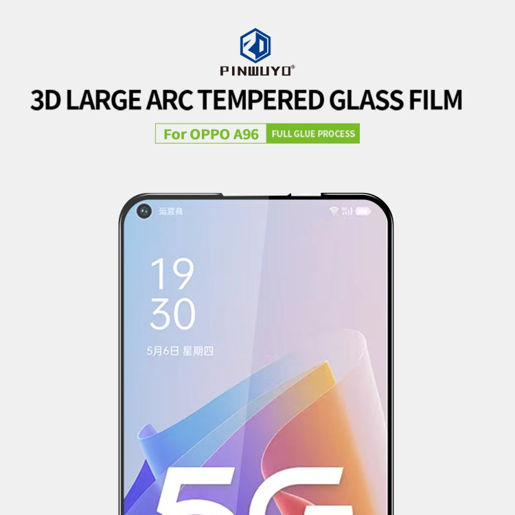 For OPPO A96 PINWUYO 9H 3D Curved Full Screen Explosion-proof Tempered Glass Film(Black) - OPPO Tempered Glass by PINWUYO | Online Shopping UK | buy2fix