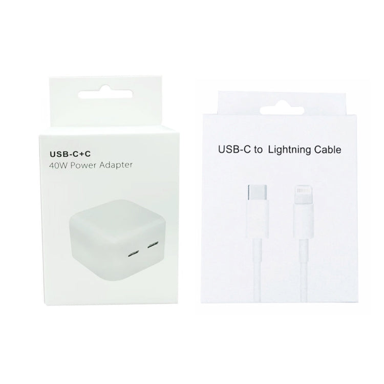 SDC-40W Dual PD USB-C / Type-C Ports Charger with 2m Type-C to 8 Pin Data Cable, EU Plug - USB Charger by buy2fix | Online Shopping UK | buy2fix