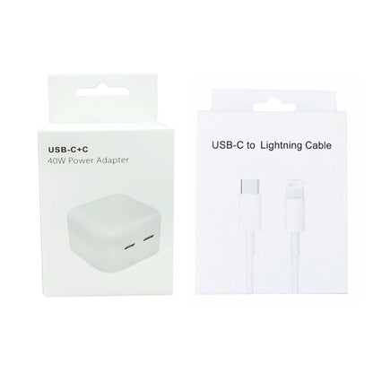 SDC-40W Dual PD USB-C / Type-C Ports Charger with 2m Type-C to 8 Pin Data Cable, EU Plug - USB Charger by buy2fix | Online Shopping UK | buy2fix