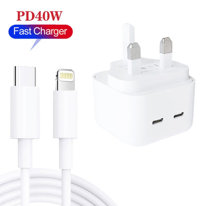 SDC-40W Dual PD USB-C / Type-C Ports Charger with 1m Type-C to 8 Pin Data Cable, UK Plug - USB Charger by buy2fix | Online Shopping UK | buy2fix