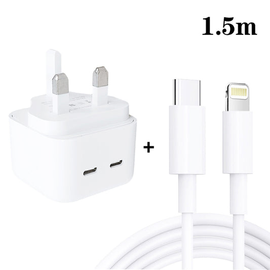 SDC-40W Dual PD USB-C / Type-C Ports Charger with 1.5m Type-C to 8 Pin Data Cable, UK Plug - USB Charger by buy2fix | Online Shopping UK | buy2fix