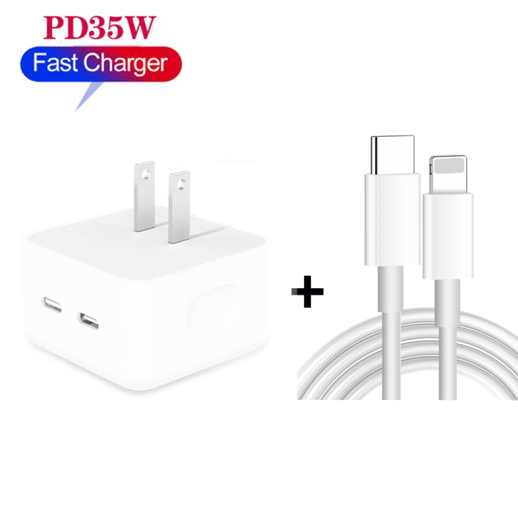 PD 35W Dual USB-C / Type-C Ports Charger with 1m Type-C to 8 Pin Data Cable, US Plug - USB Charger by buy2fix | Online Shopping UK | buy2fix