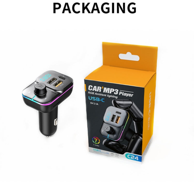 C24 Car Bluetooth MP3 Player Fast Charging FM Transmitter Wireless Handsfree - In Car by buy2fix | Online Shopping UK | buy2fix