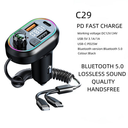 C29 Car Bluetooth 5.0 FM Transmitter  Car MP3 Player Fast Charge U Disk Lossless Music Player - In Car by buy2fix | Online Shopping UK | buy2fix