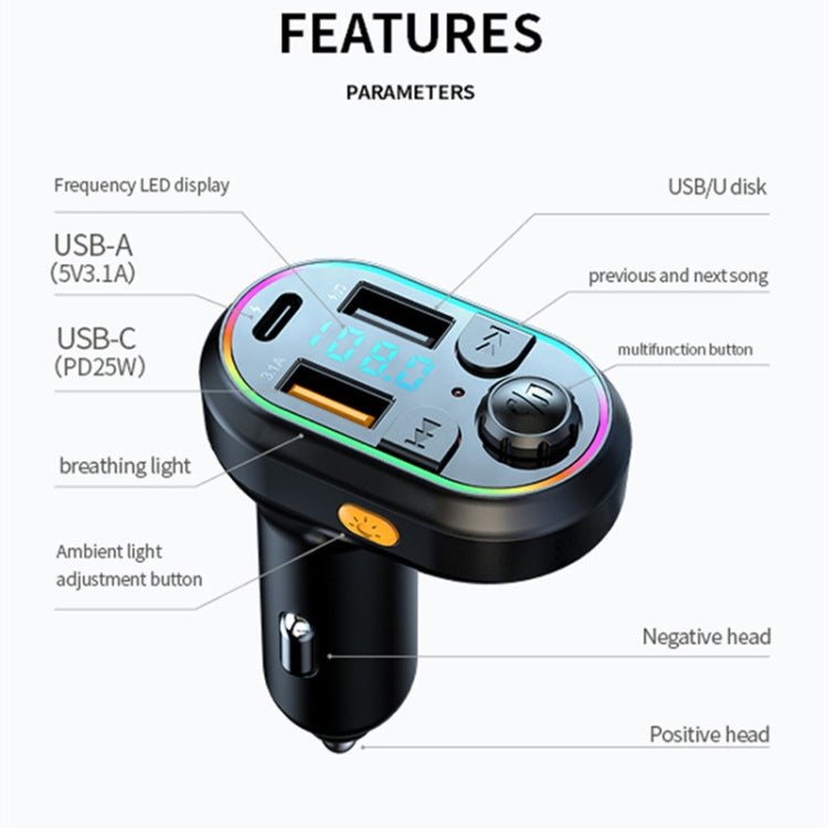 C29 Car Bluetooth 5.0 FM Transmitter  Car MP3 Player Fast Charge U Disk Lossless Music Player - In Car by buy2fix | Online Shopping UK | buy2fix