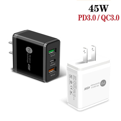 45W PD3.0 + 2 x QC3.0 USB Multi Port Charger with Type-C to 8 Pin Cable, US Plug(Black) - USB Charger by buy2fix | Online Shopping UK | buy2fix