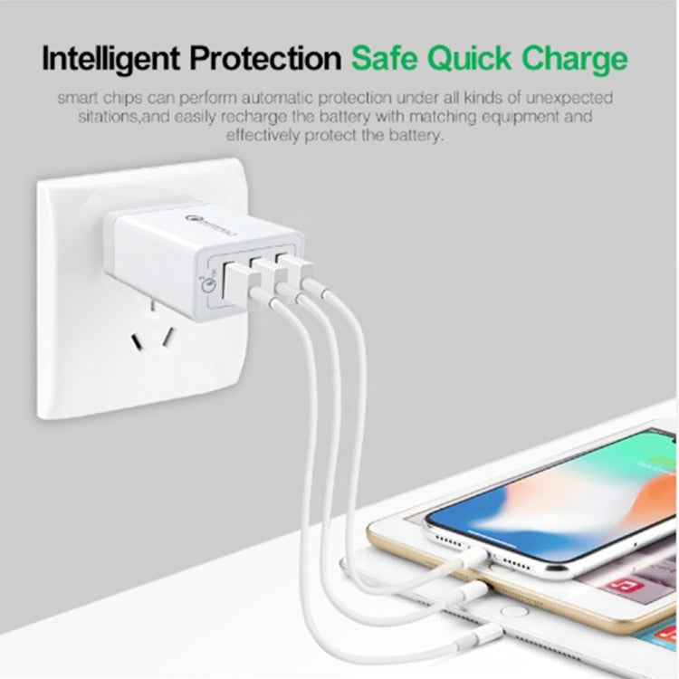 SDC-30W QC3.0 USB + 2 x USB2.0 Port Quick Charger with USB to 8 Pin Cable, AU Plug - USB Charger by buy2fix | Online Shopping UK | buy2fix