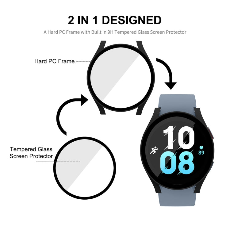 For Samsung Galaxy Watch5 44mm ENKAY Hat-Prince Full Coverage PC Frame + 9H Tempered Glass Case(White) - Watch Cases by ENKAY | Online Shopping UK | buy2fix